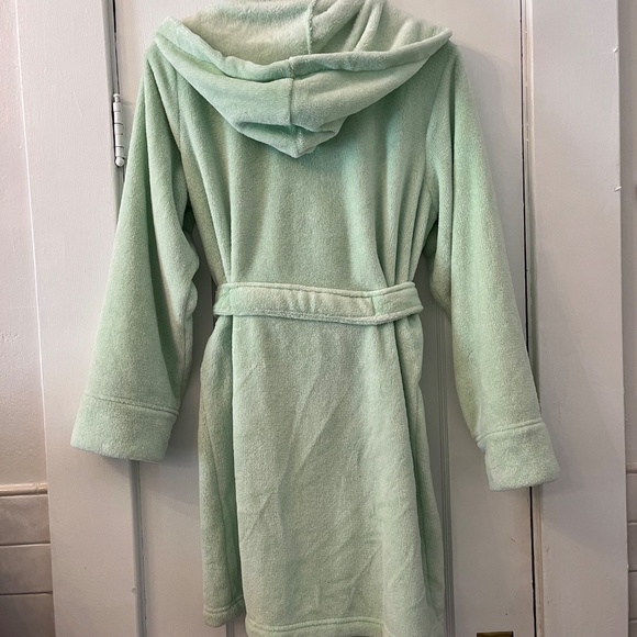 Jasmine & Ginger Plush Hooded Robe. Tie Waist, Sz M. Mint green - Picture 3 of 6